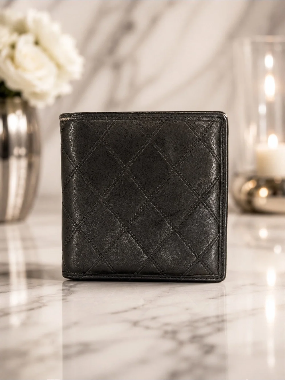 CHANEL Men’s Quilted Black Leather Bifold Wallet | Vintage | Includes COA